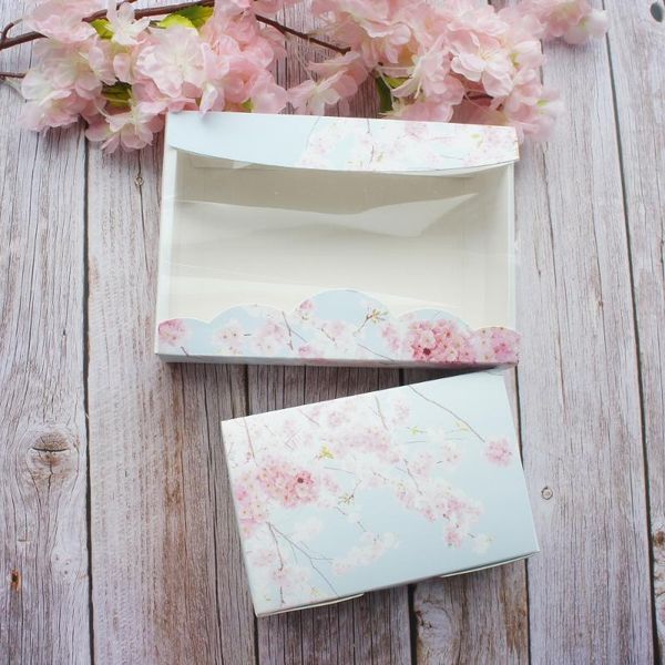 

2 size light blue sky pink flower design 10pcs paper box wedding favor birthday party gifts packaging cookie candy gift box
