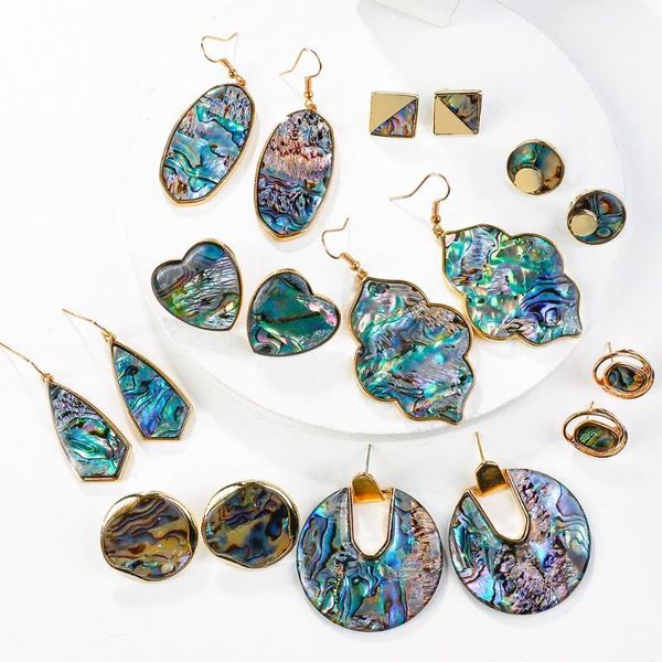 

aensoa natural geometric colorful abalone shell swings hanging dangle earrings abalone shell pendant new zealand olivary earring, Silver
