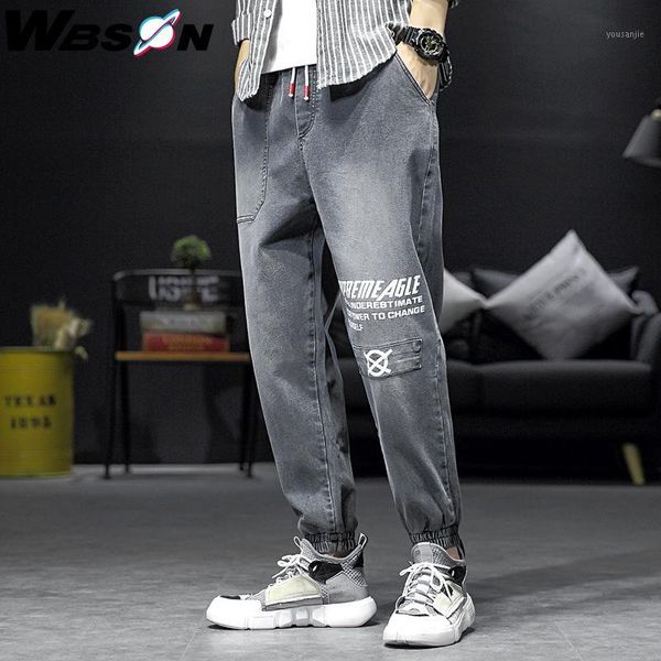 

wbson 2020 men's hip hop streetwear loose jeans fashion trendy brand letter harem denim trousers male casual jeans men dcghk9311, Blue