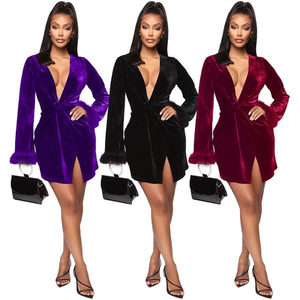 

womens night club party dresses v neck flared sleeves mini dress autumn solid color pullover women clothing, White;black