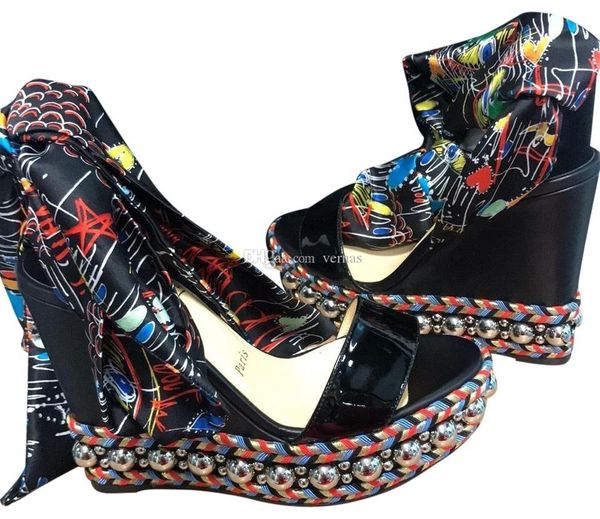 

ladies designer wedge sandals luxury red bottom levantine women's platform wedge fashion outdoor summer beach women high heels eu35-42, Black