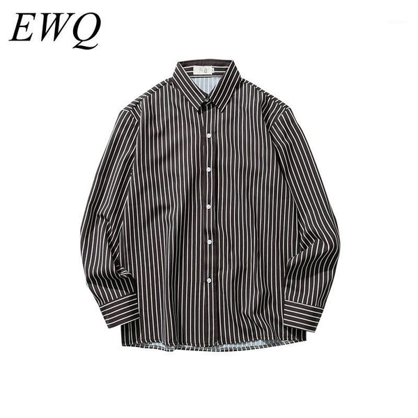 

ewq 2020 new arrival male long sleeve loose shirt men spring chic vintage casual stripe turn-down collar shirt men blouse hd5071, White;black