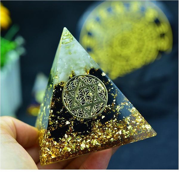 

aurareiki orgonite pyramid ajna chakra raziel natural white crystal obsidian expel evil forces resin pyramid crafts qyligl, Black