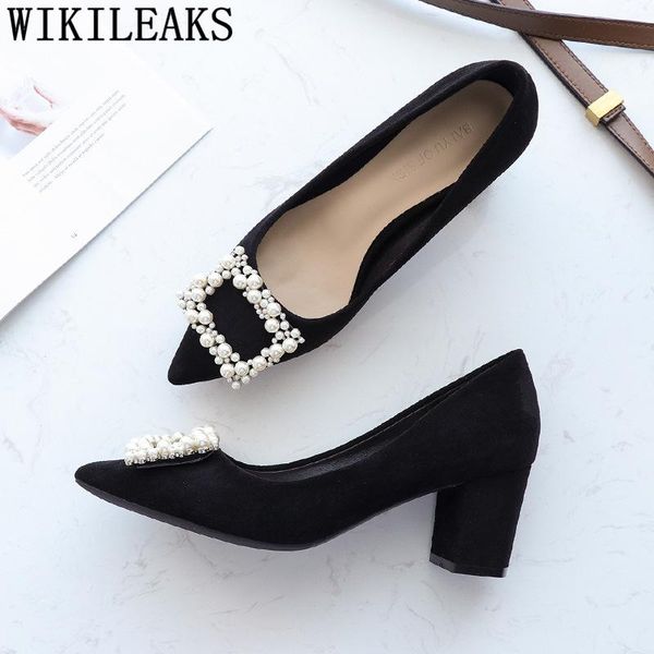 

dress shoes women thick heels elegant for woman black high party pointed toe pumps