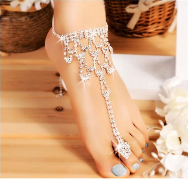 

bridal crystal foot toe anklet braclet beach beatifoot sandals мода лодыжки ювелирные изделия аксессуар женщины летний пляж wmtgff, Silver