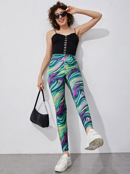 

wide waistband marbled leggings g5cr#, Black