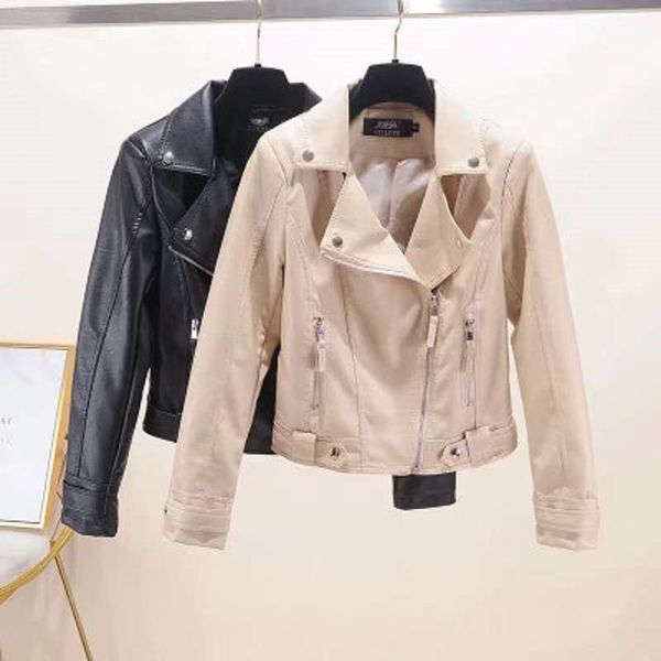 

2020 spring and autumn new women's fashion brand leather jacket oblique zipper collar short paragraph motorcycle leather coats, Black;brown