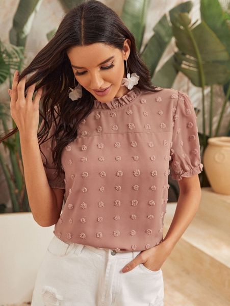 

swiss dot frill neck blouse z2iw#, White
