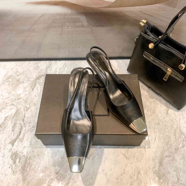 

luxury designer summer sandals female metal square toe stiletto elastic band heels shoes, Black