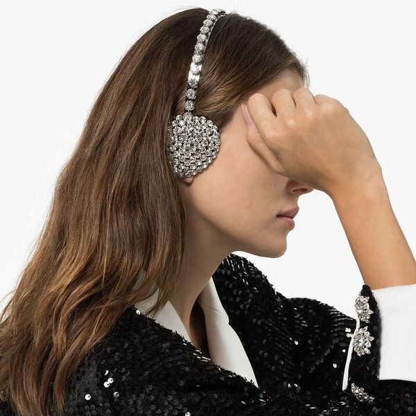 

personality headphone headband crystal jewelry for women interesting rhinestone headband hair accessories crown, Golden;silver
