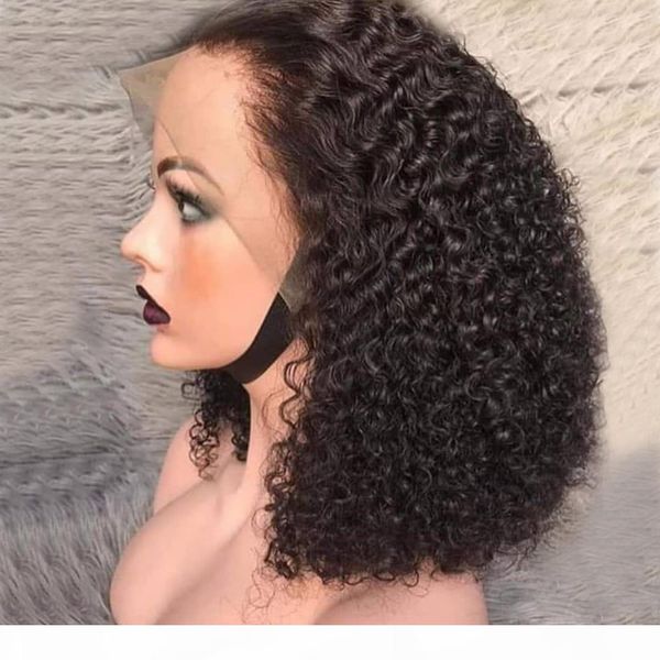 

13x6 bob curly wig lace front human hair wigs for black women pre plucked 150% density brazilian lace front wig curly human hair wig, Black;brown