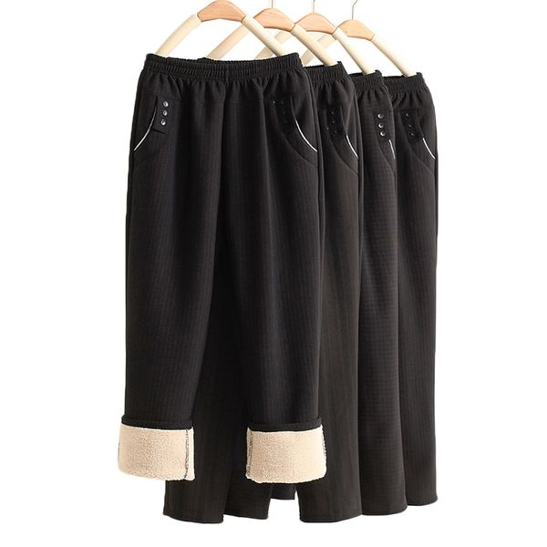 

2021 new spring autumn women trousers new elastic high waist winter plus velvet warm middle-aged female straight pants 5xl ypmu, Black;white