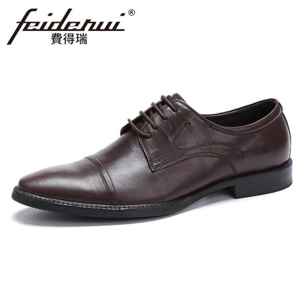 

plus size new arrival men's formal dress office footwear genuine leather round toe lace-up man derby wedding party shoes ymx410, Black