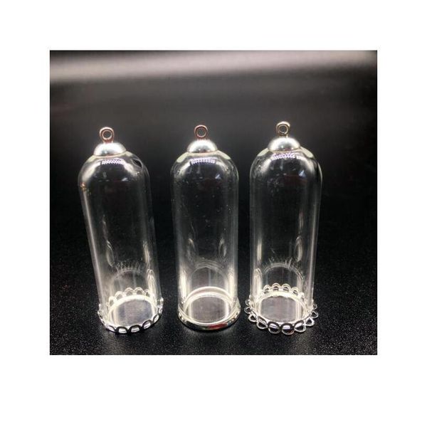 

20sets/lot 50*18mm bell tube wishing glass globe jars silver plated lace base 8mm beads cap set diy glass vials pendant bbyohl, Black