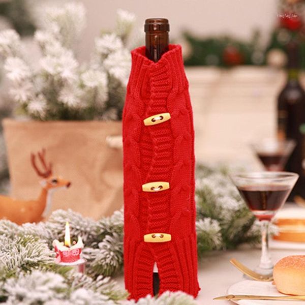 

christmas decorations wine bottle cover protector knitting clothes year decoration1