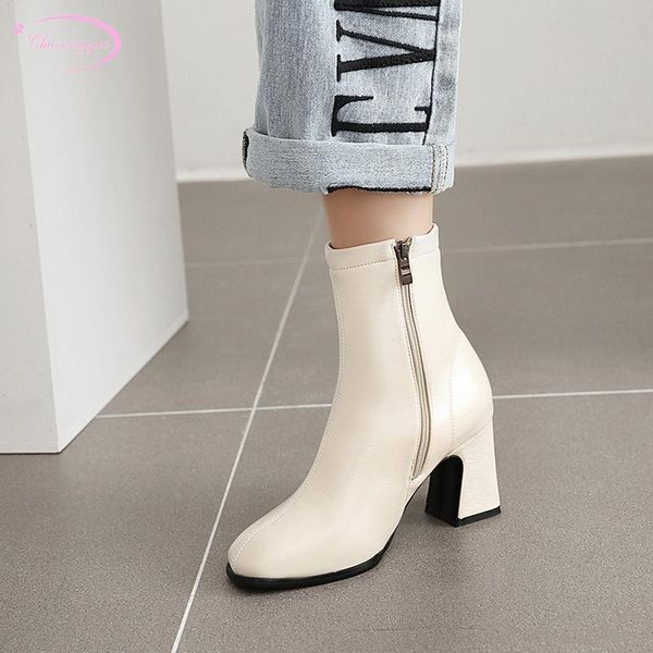 

party style round toe ankle boots fashion zipper paint stretch beige brown blue high-heeled chunky riding boots women's shoes, Black