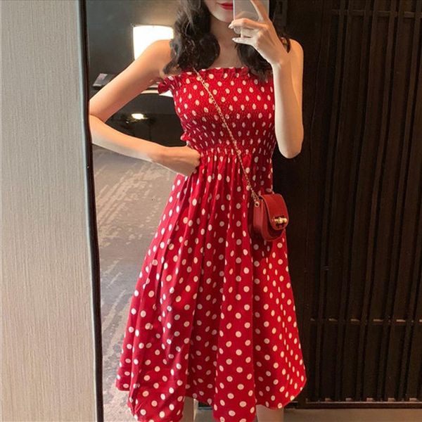 

dress fashion loose none sleeve polka dot shoulder plus size dress sleeveless casual new dress momen 2020jan7, Black;gray