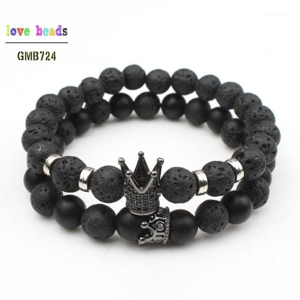 

2pcslot 8mm natural stone beads bracelets king queen couple bracelet for lovers beaded bracelets his and hers jewelry handmade19388162, Golden;silver