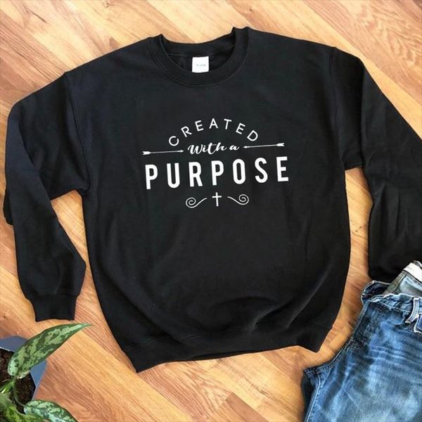 

created with a purpose arrow sweatshirt men women long sleeve christian bible hoodies new causal graphic pullovers jesus clothes, Black