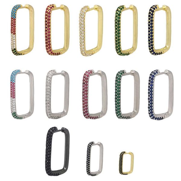 

hoop & huggie 1 piece earrings women cz rainbow jewelry gold silver color geometric rectangle hoops earring aretes small big sea star, Golden;silver