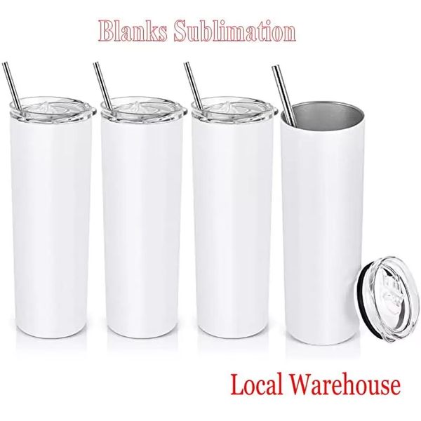 Blank White Sublimation 20 Unzen Straight Drinkware Tumbler für DIY Travel Home Wasserflaschen Küchenzubehör Becher DHL Schnelle Lieferung