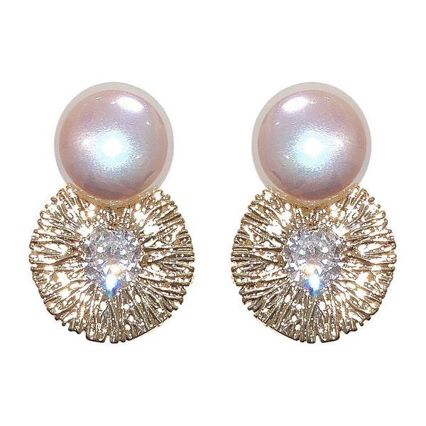 

stud timeonly unique design big imitation pearl earring for women ladies coin shiny rhinestone wedding jewelry, Golden;silver