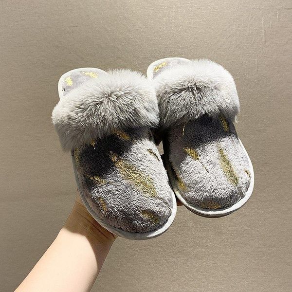 

slippers female down half slippers female autumn and winter new style baotou warmth pregnant women fur leisure, Black