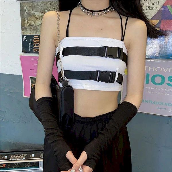 

nicemix buckle fake two piece tank club outfits short camis women clothes korean kpop crop summer tiktok womens clothing1, White