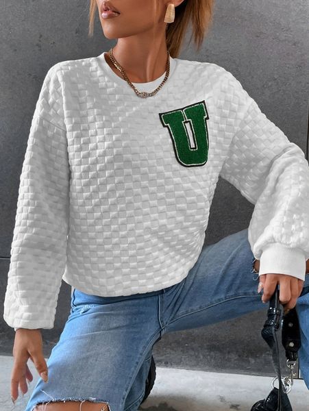 

letter patched drop shoulder pullover e4so#, White;black