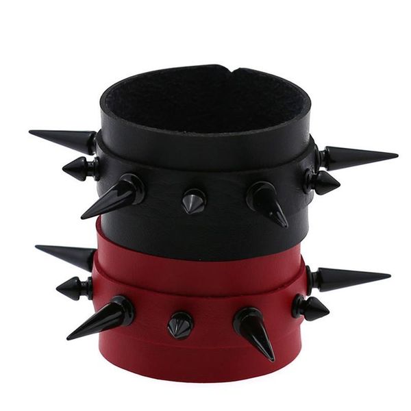 

women men bracelet fashion metal spikes rivet stud wide cuff leather punk gothic rock bangle bracelet men qylanm, White