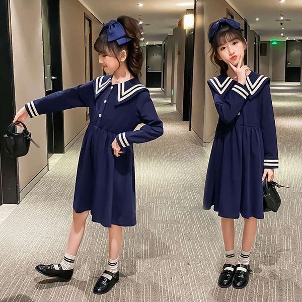 

navy new korean girl's 2021 spring drs, Red;yellow