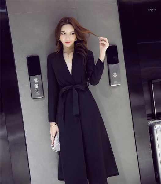 

autumn tunique longue women's windbreaker coats with belt elegant slim women trench coat para as mulheres wxf1141, Tan;black