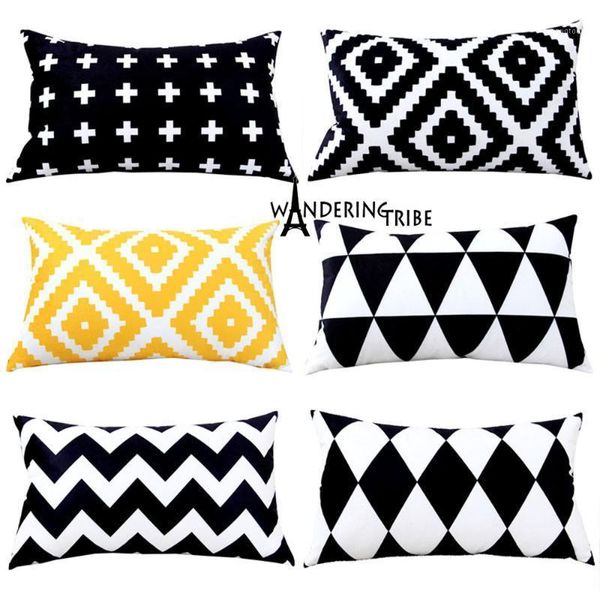 

nordic black white grid cushion cover geometry hold sofa 30x50cm office waist pillowcase pillows nordic cushions covers cojines1