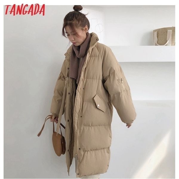 

tangada women solid khaki oversize parkas zipper winter female warm thick loose coat jacket axd1 201027, Black