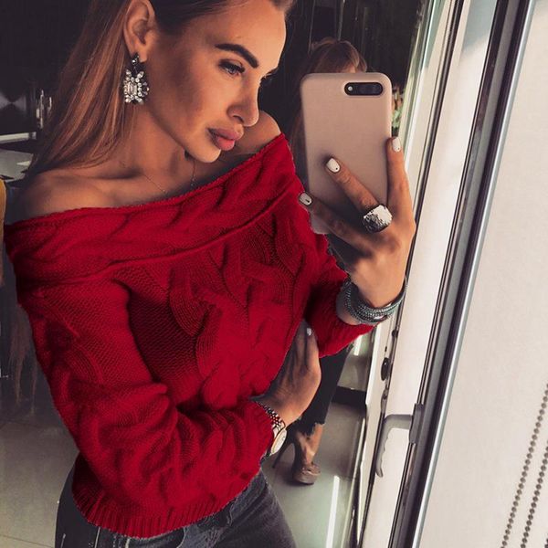 

new autumn winter long sleeve pullovers women off shoulder knitted sweater fashion lady sweater, White;black
