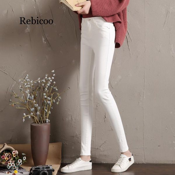 

women's white trousers pencil pants 2020 spring and autumn button pocket pants women's high waist elastic feet, Blue