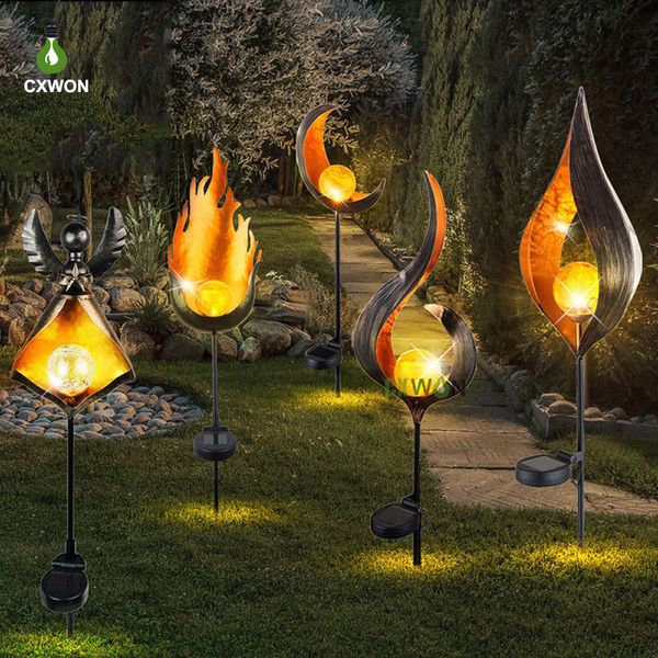 Lampade a fiamma a LED Luce tremolante Sole Luna Torcia solare Luci Lampada da esterno a effetto fiamma con decorazione del paesaggio del giardino esterno impermeabile