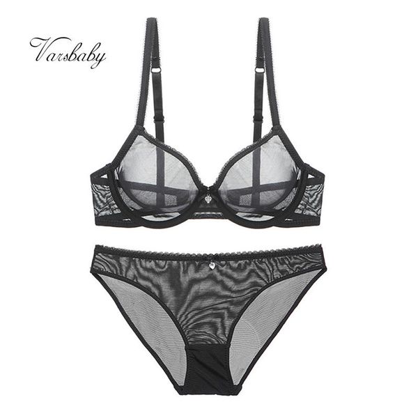 

varsbaby new ultra-thin mesh lace lingerie women transparent gather bra sets y200708, Red;black