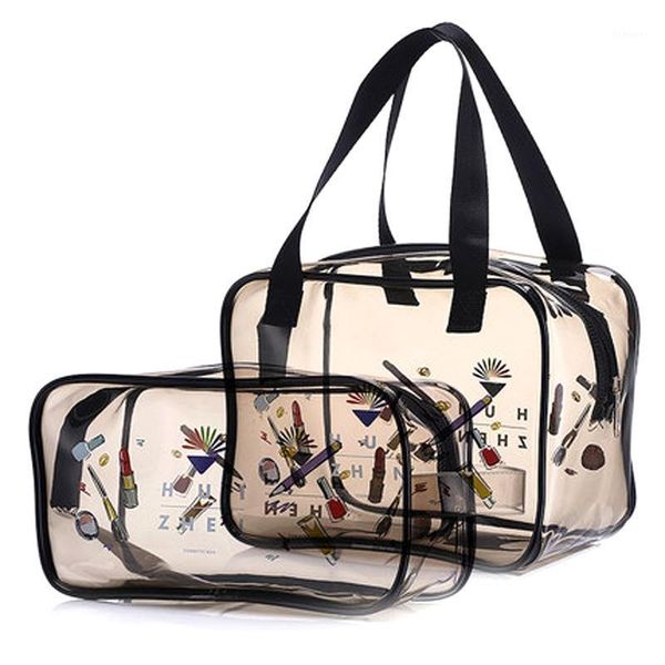 

2pcs durable thickened pvc women's transparent cosmetic zipper bag multi purpose large capacity waterproof travel toiletry kits1