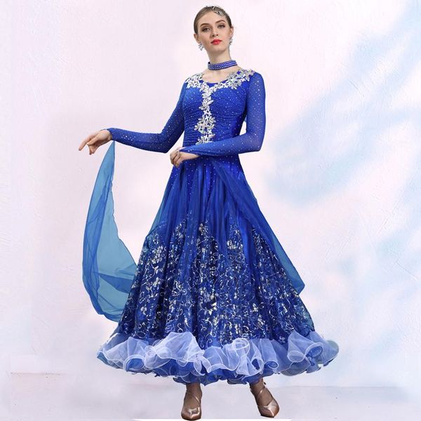 

stage wear blue ballroom dress waltz dance modern competition dresses fringe standard social tango, Black;red