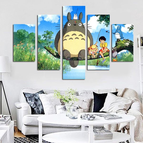 5 Панель Современные Miyazaki Hayao Totoro Art HD Печать Модульная Настенная Картина Настен Картина Для Детей Комната Мультяшный Стена Cuadros Decor Y200102