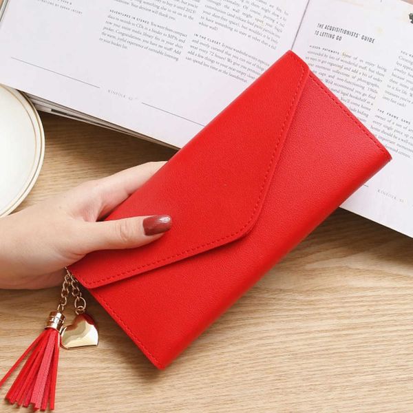 

luxury designer women wallets 2021 trendy heart-shaped long clutch bag pendant wallet multifunctional lychee pattern coin purse, Red;black