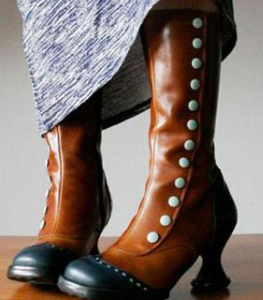 

new pu leather women boots mid calf autumn winter platform high heels ladies shoes punk mixed colors western boots big size, Black