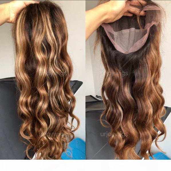 

two tone ombre highlight lace front wigs 100% malaysian virgin human hair wavy full lace wig 18 inches wavy for beauty ing, Black;brown