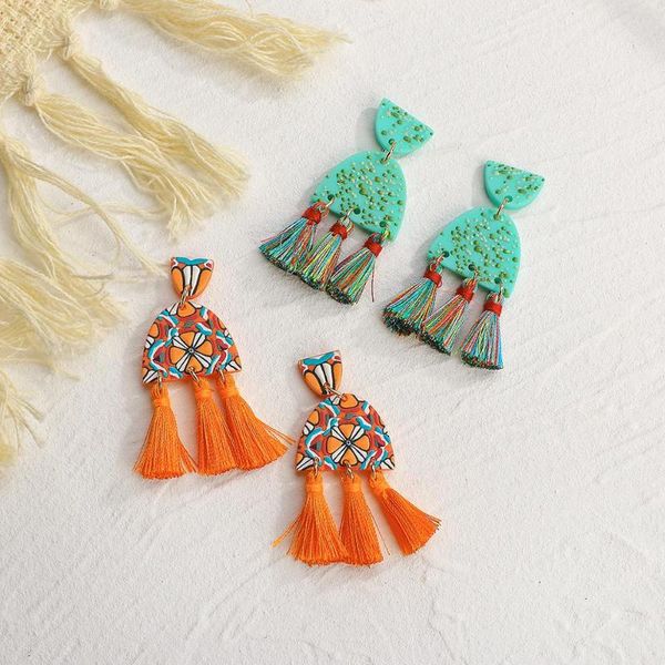 

dangle & chandelier lifefontier boho colorful printing long fringe tassel drop earrings for women geometric national style acrylic jewelry, Silver