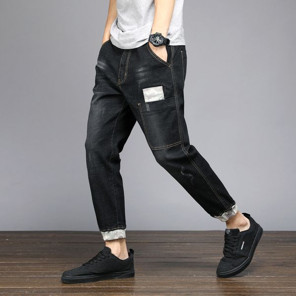 

men's jeans summer ripped korean style large size mid waist thin denim, Blue