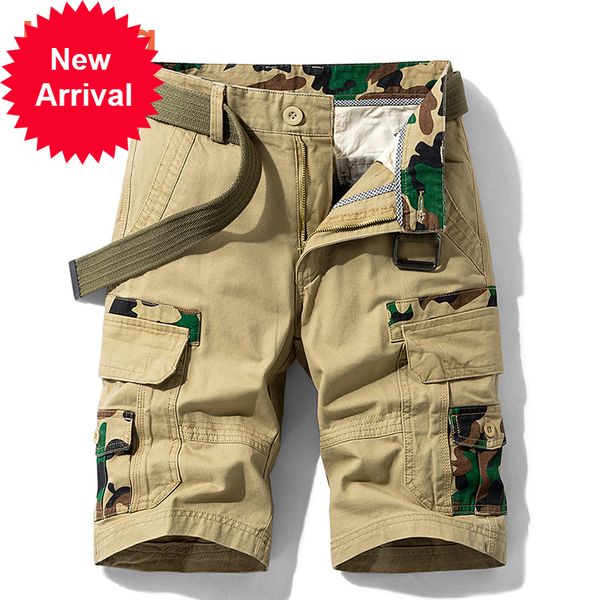 

2021 new summer new casual vintage classic pockets cargo outwear fashion twill cotton camouflage shorts men 832v, White;black