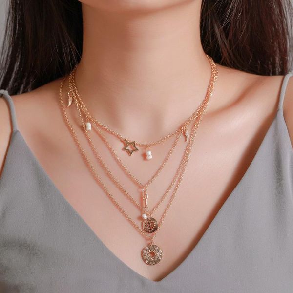 

modyle gold color layered necklaces set/set of 4 layered necklaces disk layering, Silver