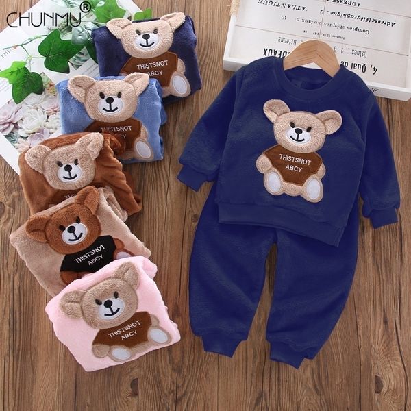 

children's pajamas set toddler baby boy girl winter clothes set flannel warm sleepwear set 2pcs suit outfits kids clothing 201127, White