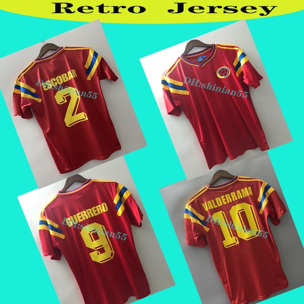 

colombia 1990 retro soccer jersey valderrama guerrero escobar away red classic commemorate antique collection vintage camisa de futebol, Black;yellow